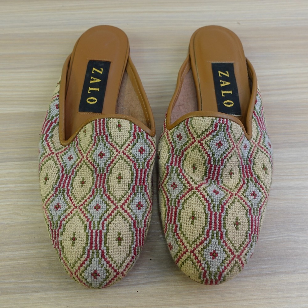 Vintage Needlepoint ZALO Mule Flats Womens 7 M Fair Isle Western Eclectic Boho